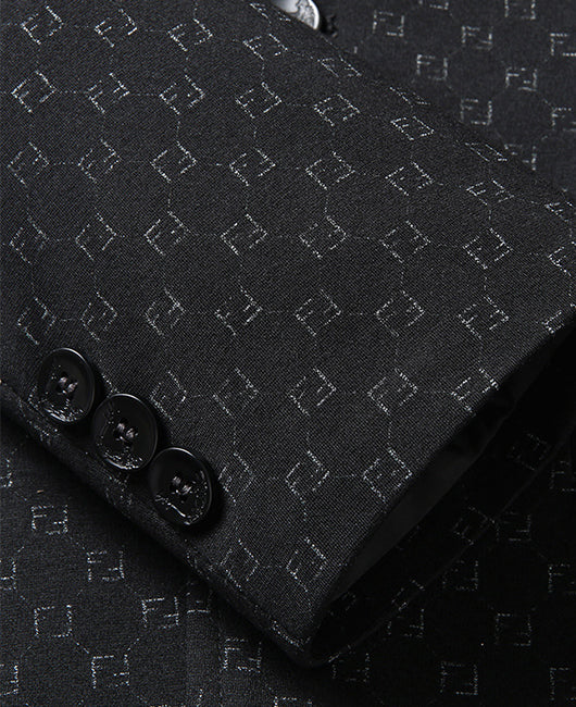 Elegant Plain Jacquard Lapel Collar Two Button Blazer