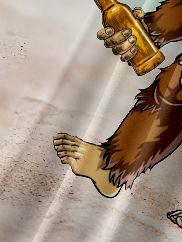 Gorilla Carrying Taco And Beer Chest Pocket Short Sleeve Casual Shirt