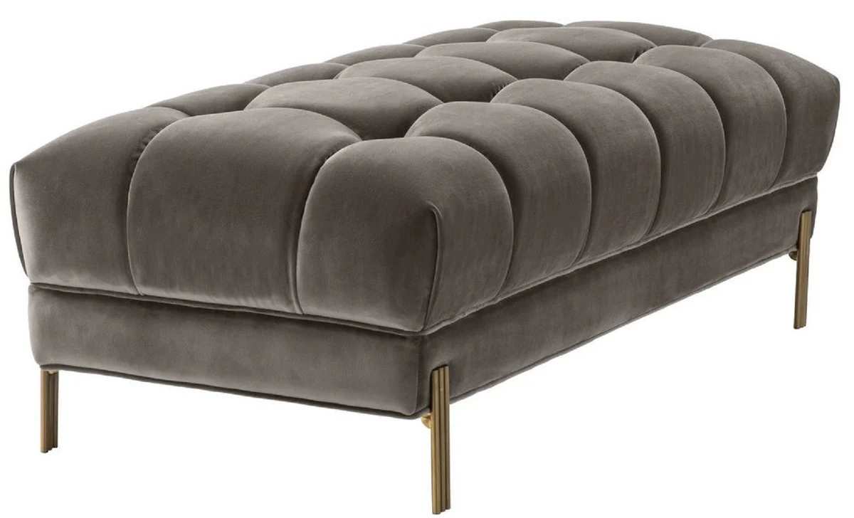Casa Padrino banco de lujo gris / lat¨®n 133 x 59 x H. 42 cm - Banco Acolchado de Terciopelo con Patas de Acero Inoxidable - Colecci¨®n de Lujo