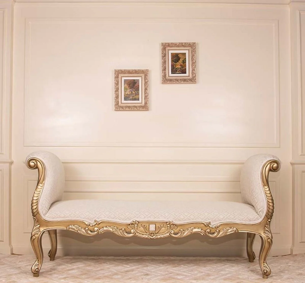 Casa Padrino banco barroco de lujo blanco / oro 175 cm - Muebles barrocos - Hecho en Italia