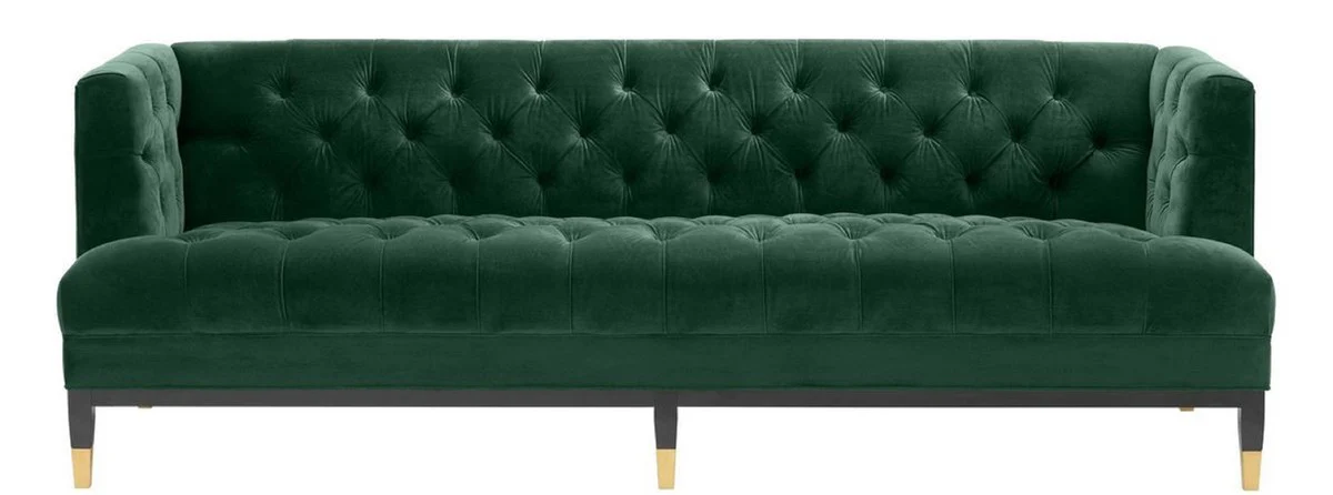Casa Padrino sof¨¢ de la sala de estar de lujo verde / negro / lat¨®n 230 x 85 x H. 79 cm - Sof¨¢ Chesterfield de Terciopelo