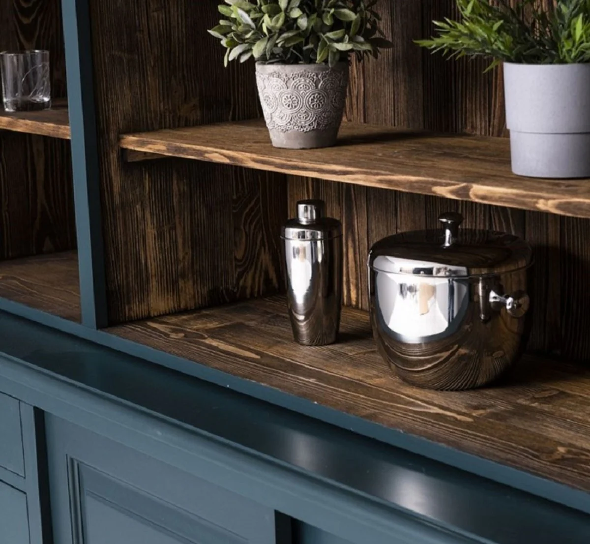 Casa Padrino gabinete bar de estilo campestre azul / marr¨®n oscuro 240 x 50 x A. 210 cm - Gabinete para vinos de madera maciza de estilo campestre - Muebles de bar de estilo campestre