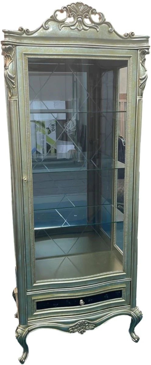 Casa Padrino vitrina barroco de lujo oro / plata / negro - Magn¨ªfica vitrina de madera maciza con puerta de vidrio y caj¨®n - Muebles de lujo en estilo barroco - Muebles barrocos