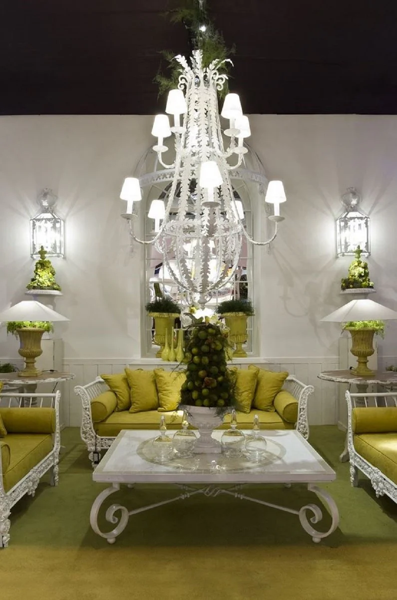 Casa Padrino sofá barroco de lujo verde oliva / blanco 212 x 87 x A. 77 cm - Sofá de hierro forjado forjado a mano con cojines - Sofá de Salón - Sofá de Jardín - Sofá de Patio - Muebles Barrocos