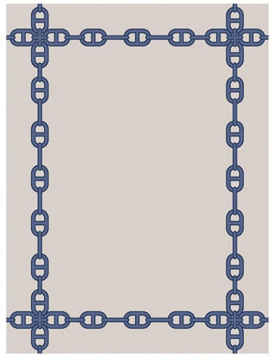 Beautiful luxury carpet made from 100% New Zealand wool with meander pattern, Blue/Cream, silky smooth, 300 x 400 cm - High quality