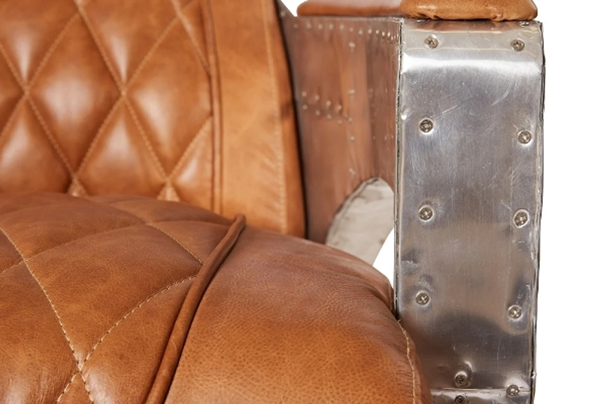 Casa Padrino genuine leather club armchair light brown / silver 75 x 89 x H. 70 cm - Luxury Collection