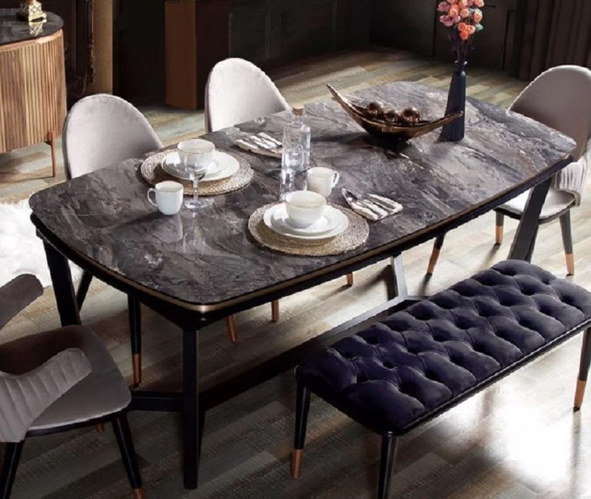Casa Padrino mesa de comedor de lujo negro / cobre 165-205 x 104 x A. 78 cm - Mesa de cocina extensible - Muebles de comedor - Interiores de comedor - Muebles de lujo - Interiores de lujo