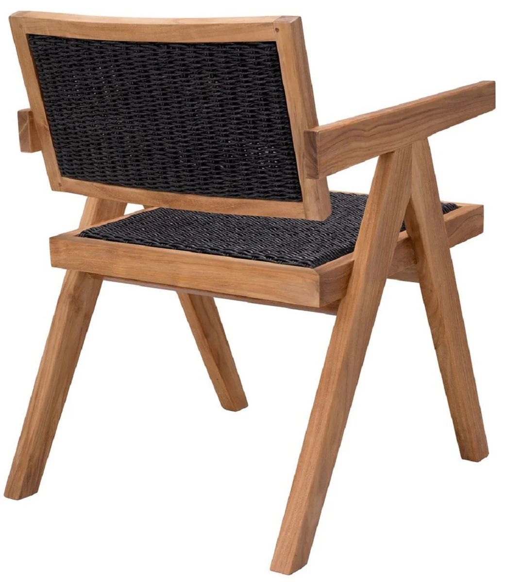 Casa Padrino Silla de Comedor de Teca de Lujo con Reposabrazos Natural / Negro 56 x 65,5 x A. 78 cm - Silla de Jard¨ªn - Muebles de Jard¨ªn - Muebles de Comedor - Muebles de Teca de Lujo
