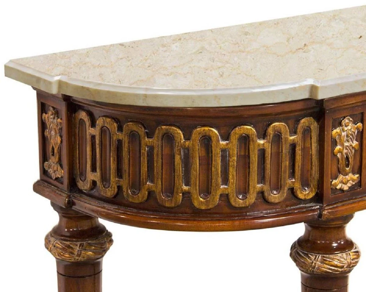 Casa Padrino consola barroco de lujo marr¨®n / oro / crema - Consola de madera maciza hecha a mano con elegantes decoraciones y tapa de m¨¢rmol - Muebles Barrocos