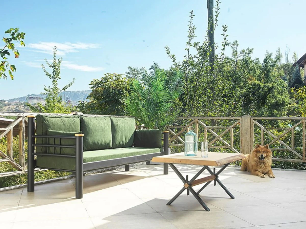 Casa Padrino sof¨¢ de jard¨ªn Art Nouveau verde / gris / natural 200 x 70 x A. 85 cm - Sof¨¢ de jard¨ªn de metal con cojines - Sof¨¢ de Terraza - Muebles de jard¨ªn - Muebles Art Nouveau