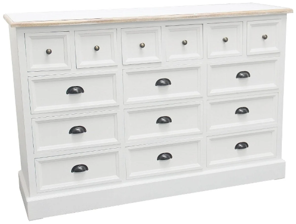 Casa Padrino Country Style Apothecary Chest Antique White / Natural Colors 141 x 47 x H. 96 cm - Country Style Chest with 15 Drawers