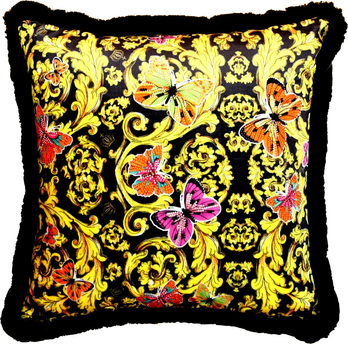 Almohada de lujo Harald Gl??ckler Pomp??s de Casa Padrino Butterflies - Tela de terciopelo m¨¢s fina - Gl??ckler Almohada decorativa con pedrer¨ªa