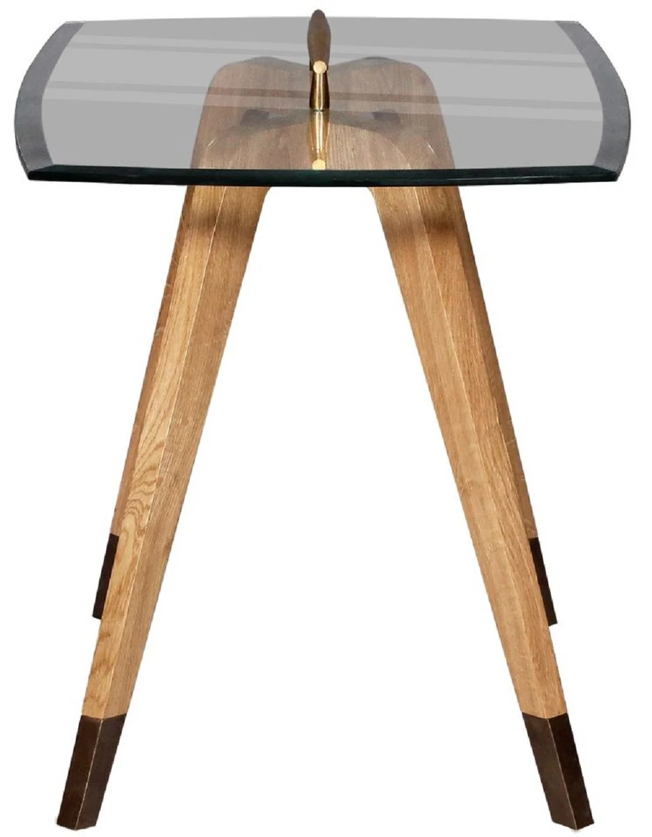 Casa Padrino mesa auxiliar de lujo natural / marr¨®n / lat¨®n 60 x 40 x A. 53 cm - Mesa moderna con tapa de cristal y asa - Muebles de sal¨®n - Colecci¨®n de Lujo