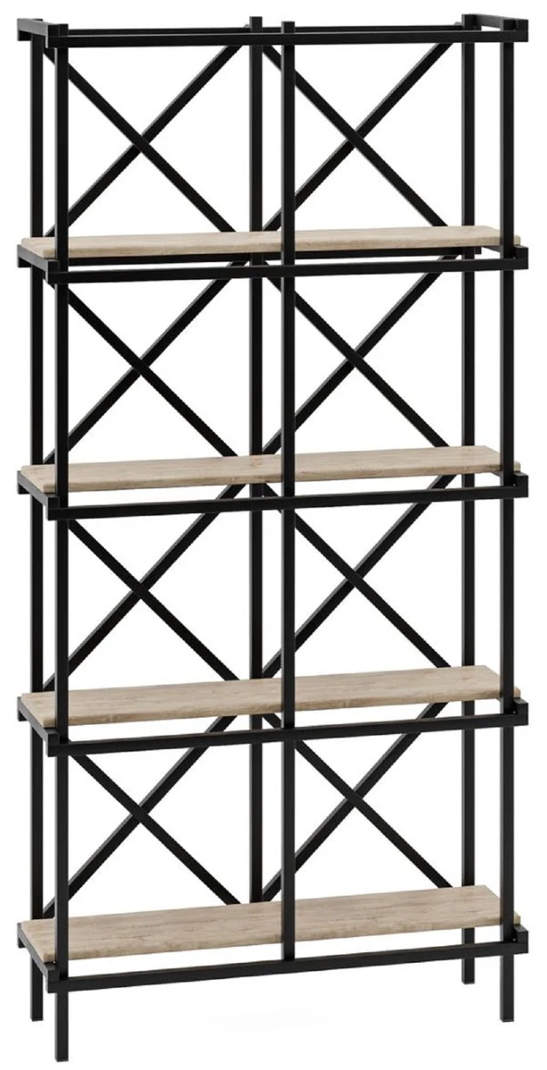 Casa Padrino armario de estanter¨ªa de metal de lujo con estantes de madera negro / natural 107,5 cm