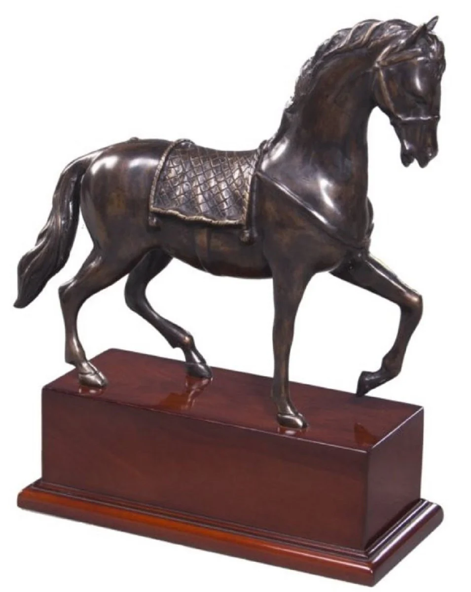 Casa Padrino caballo de bronce de lujo con base de madera bronce / marrón 31,5 x 12,5 x H. 37,3 cm - Figura Decorada