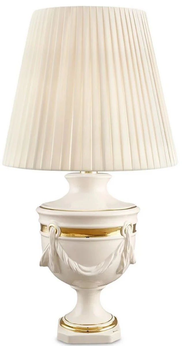 Casa Padrino lámpara de mesa de cerámica barroco marfil / oro Ø 45 x H. 90 cm - Lámpara de Salón Barroco