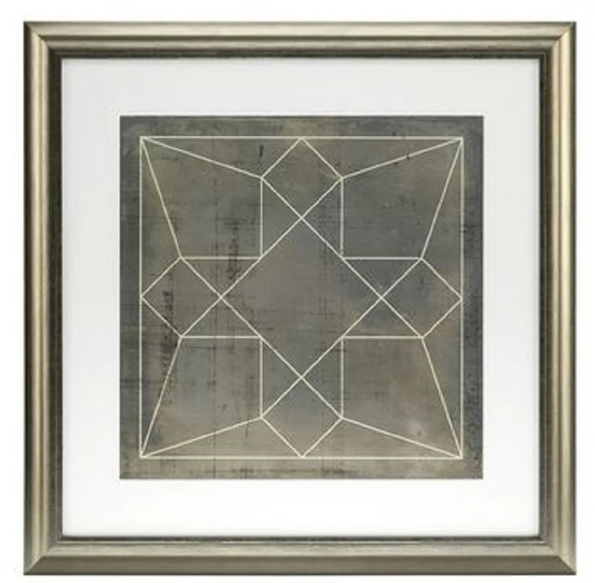 Casa Padrino conjunto de planos azul formas geométricas gris / oro 57 x H. 57 cm - Imágenes de Lujo con Marco de Madera - Decoración de Pared