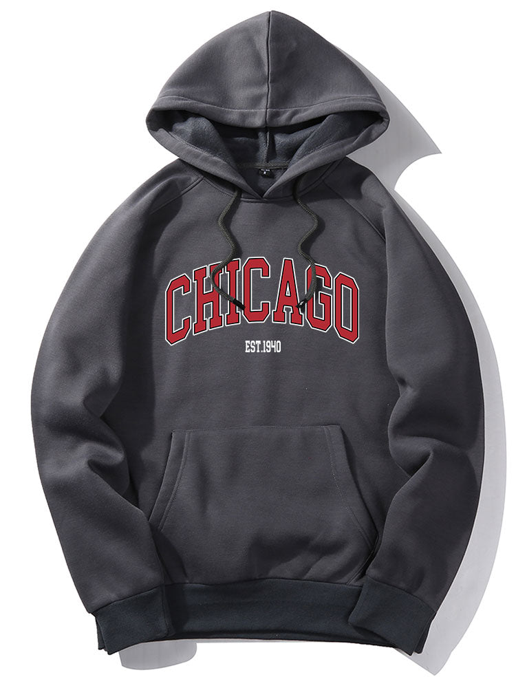 Chicago Letter Print Hoodie & Jogger Pants