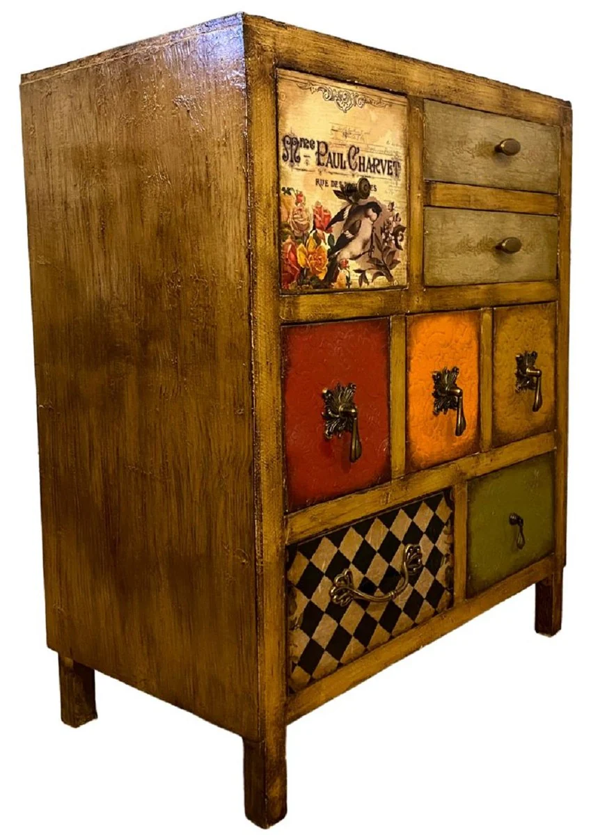 Casa Padrino c¨®moda de estilo campestre de lujo marr¨®n / multicolor - Gabinete de madera maciza hecho a mano con 8 cajones - Muebles de Estilo Campestre