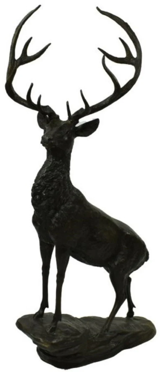 Casa Padrino escultura de bronce de lujo ciervo sobre roca bronce / negro 80 x 60 x A. 160 cm - Figura de Bronce - Figura Animal - Accesorios de Decoración de Hoteles y Restaurantes