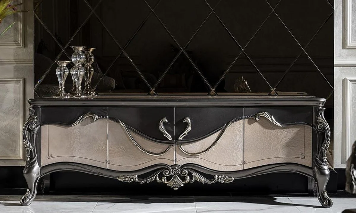 Casa Padrino armario de TV barroco de lujo gris oscuro / beige / oro - Magnífico aparador de salón con 4 puertas - Muebles de salón barrocos