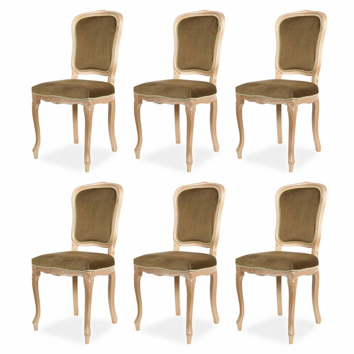 Casa Padrino conjunto de 6 sillas de comedor barrocos de lujo verde oliva / beige A. 100 cm - Muebles barrocos