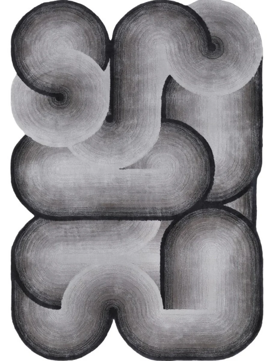 Casa Padrino alfombra de lujo gris / negro 160 x 230 cm - Alfombra rectangular ondulador para salón - Alfombra para dormitorio - Interior de lujo - Calidad de lujo