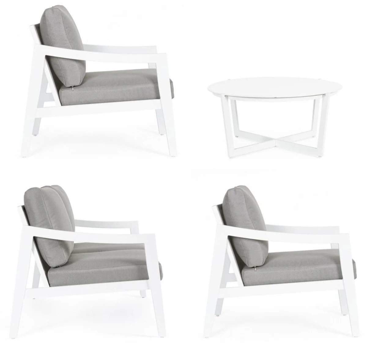 Casa Padrino conjunto de muebles de jard¨ªn de lujo gris / blanco - 1 Sof¨¢ de Jard¨ªn y 2 Sillones de Jard¨ªn y 1 Mesa de Jard¨ªn de Lujo - Muebles de jard¨ªn - Muebles de piscina - Muebles de lujo