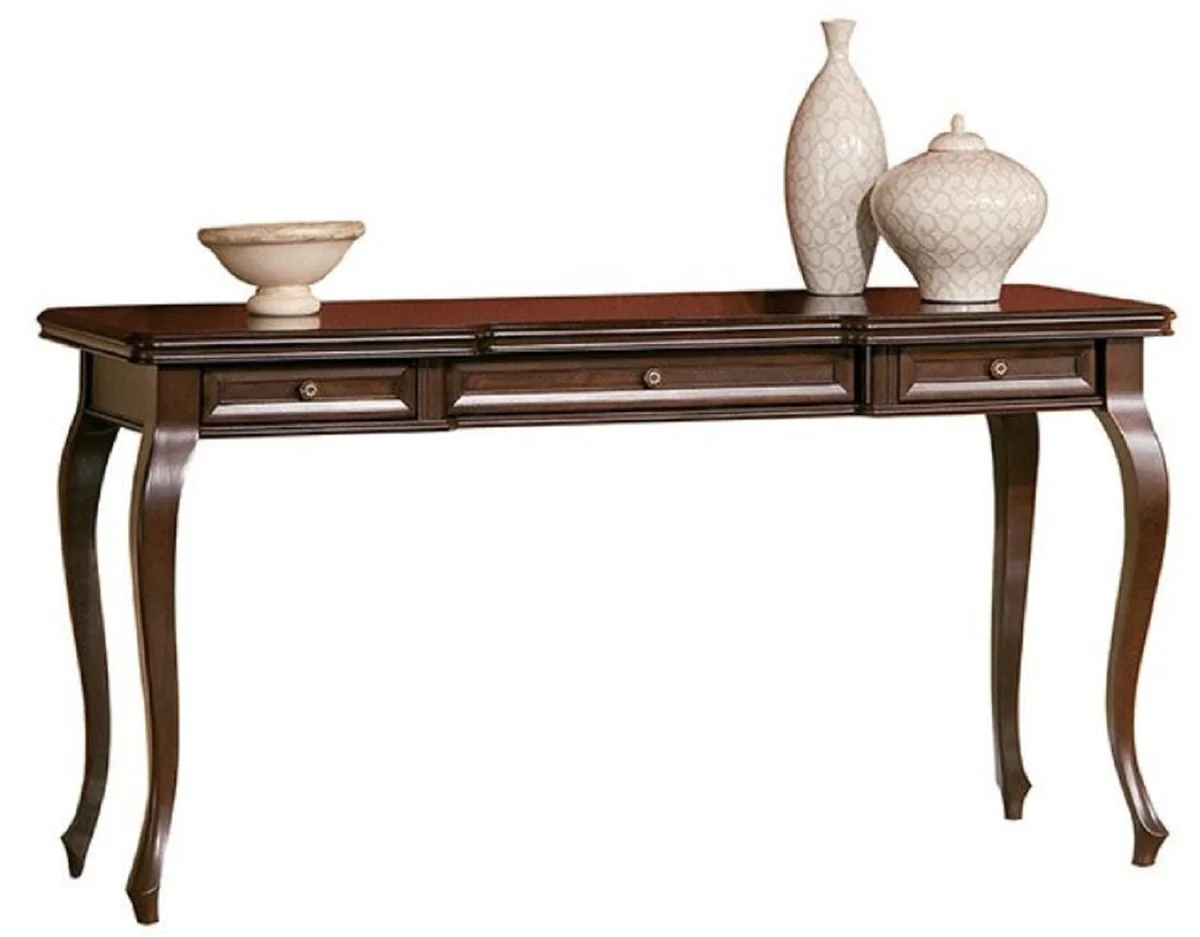 Casa Padrino escritorio art nouveau de lujo marr¨®n oscuro 132,5 x 52,5 x A. 78,8 cm - Mesa de oficina de madera maciza con 3 cajones - Mobiliario de Oficina Barroco y Art Nouveau