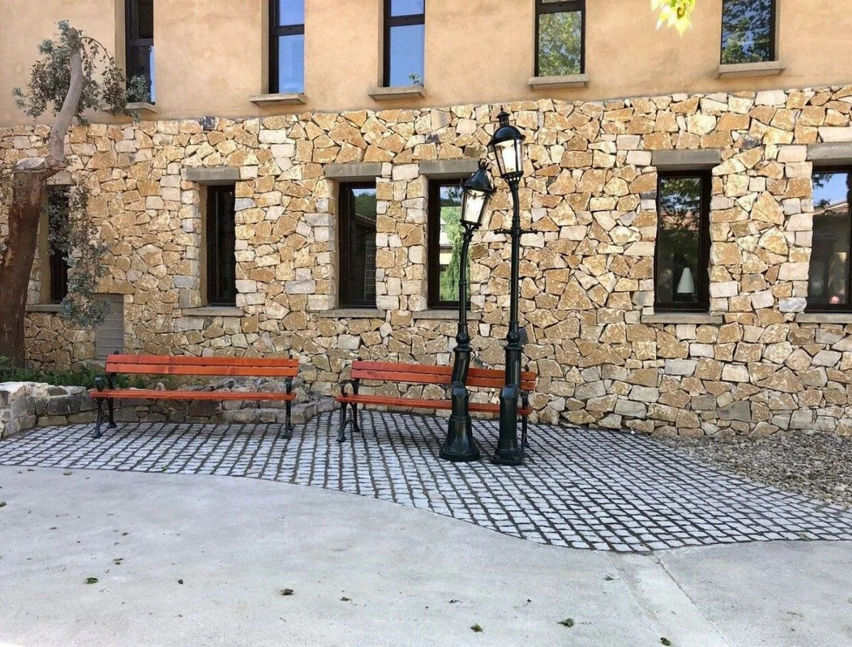 Casa Padrino linternas de jard¨ªn Art Nouveau con banco de jard¨ªn negro / marr¨®n - Iluminaci¨®n exterior