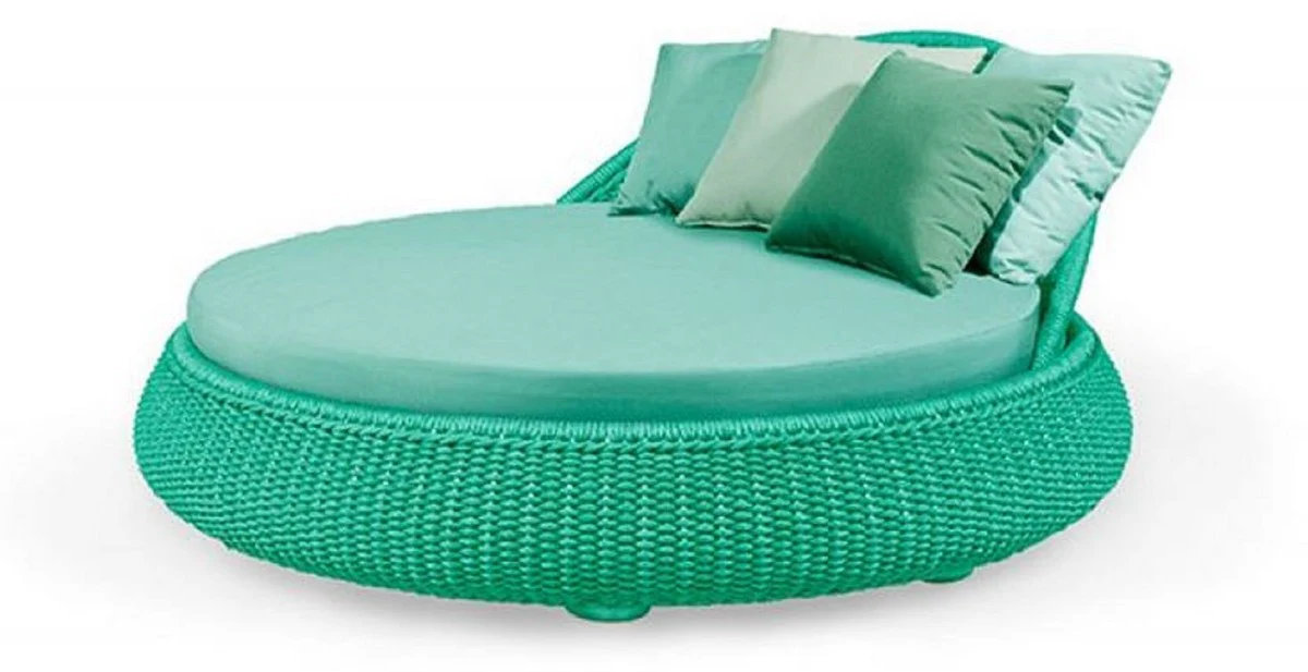 Casa Padrino isla tumbona de lujo con toldo verde Ø 153 x A. 71 cm - Isla de sol tejida a mano resistente a la intemperie - Muebles de jardín modernos - Muebles de hotel