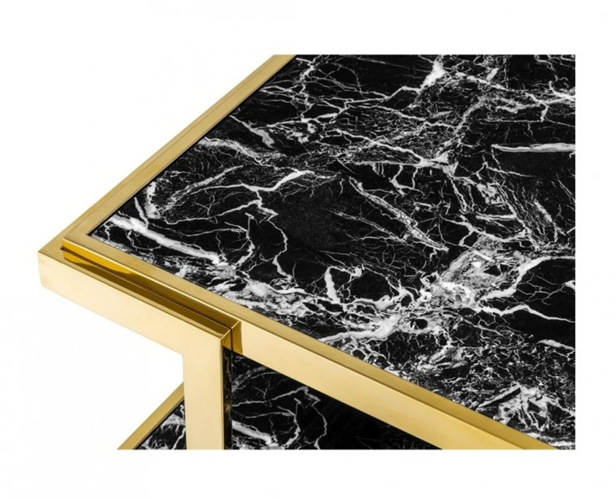 Casa Padrino luxury art deco designer side table gold with black faux marble - Luxury Collection