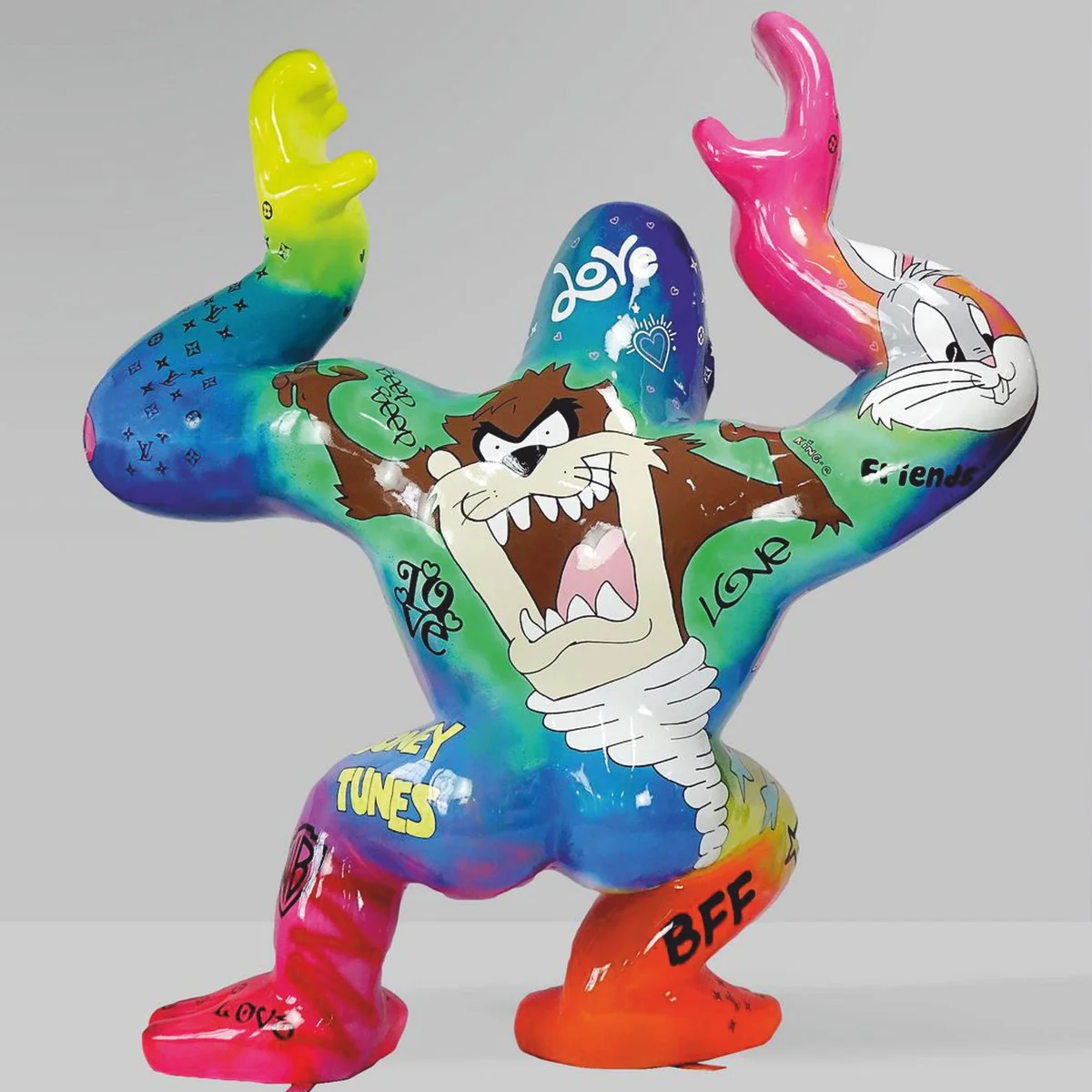 Casa Padrino escultura decorativa XXL gorila con barril colorido / negro A. 250 cm - Figura de Jard¨ªn XXL