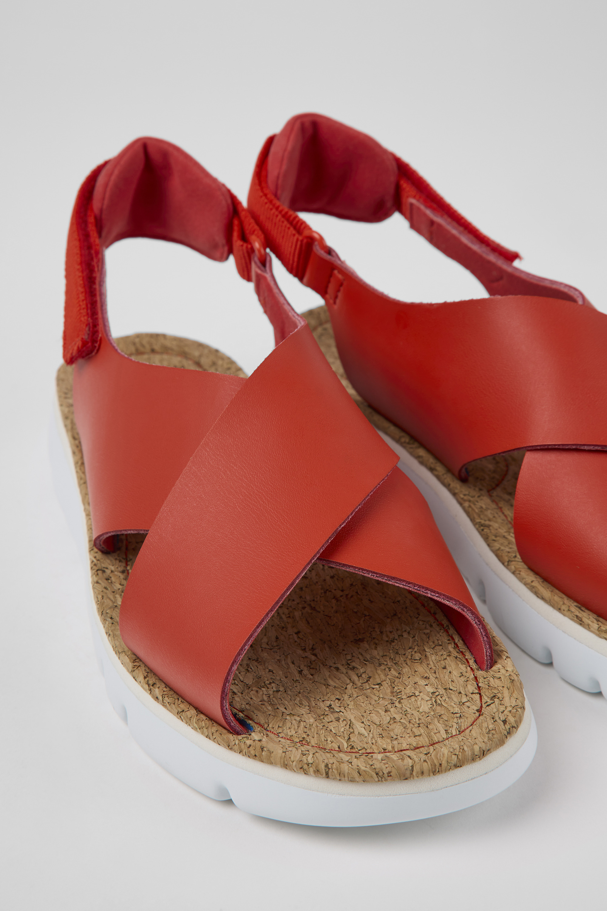 Oruga - Red leather and textile sandals for women