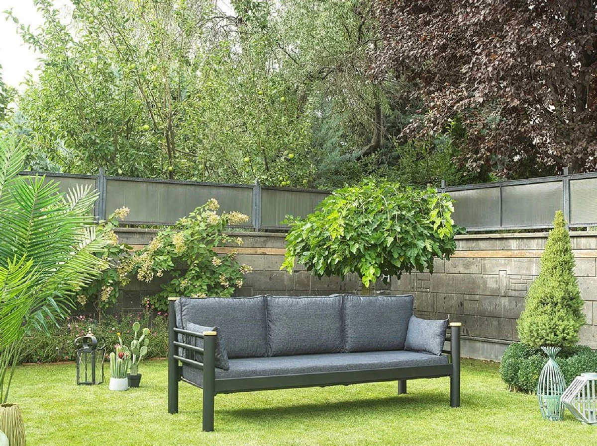 Casa Padrino sof¨¢ de jard¨ªn Art Nouveau antracita / gris / natural 200 x 70 x A. 85 cm - Sof¨¢ de jard¨ªn de metal con cojines - Sof¨¢ de Terraza - Muebles de jard¨ªn - Muebles Art Nouveau