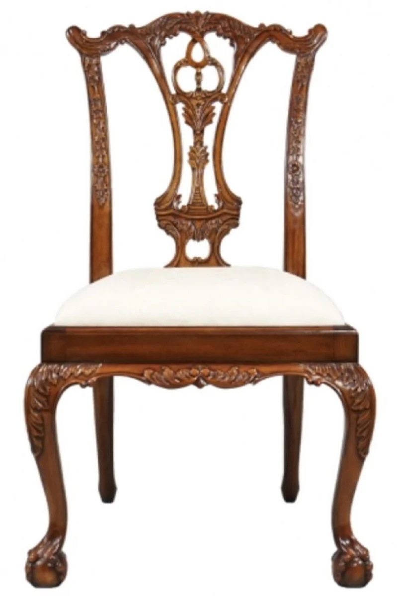 Casa Padrino silla de comedor barroco de lujo blanco / marr¨®n - Silla tapizada de madera maciza de estilo barroco - Muebles de comedor barrocos