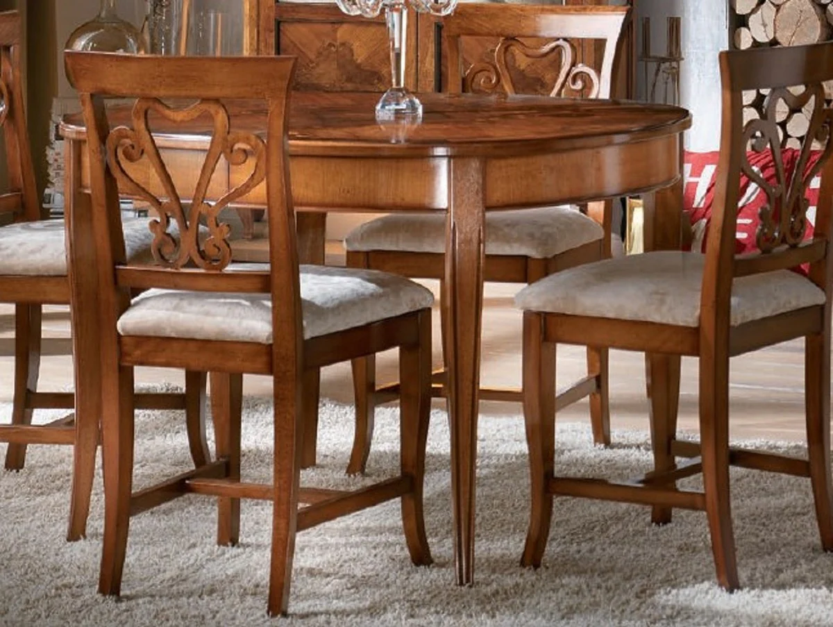 Casa Padrino mesa de comedor Biedermeier de lujo de madera maciza marr¨®n marqueter¨ªa - Mesa de comedor extensible ovalada - Muebles de comedor Biedermeier - Calidad de Lujo - Hecho en Italia