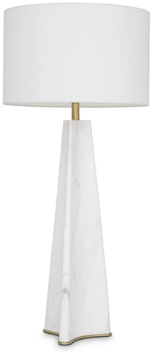 Casa Padrino lámpara de mesa de lujo blanco / latón antiguo Ø 48 x A. 106,5 cm - Lámpara de escritorio moderna de mármol - Colección de Lujo