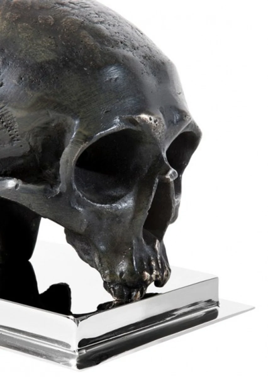 Casa Padrino conjunto de sujetalibros de lujo calavera plata / bronce antiguo 12,5 x 19 x A. 20,5 cm - Decoraci¨®n de escritorio - Accesorios decorativos - Accesorios de lujo