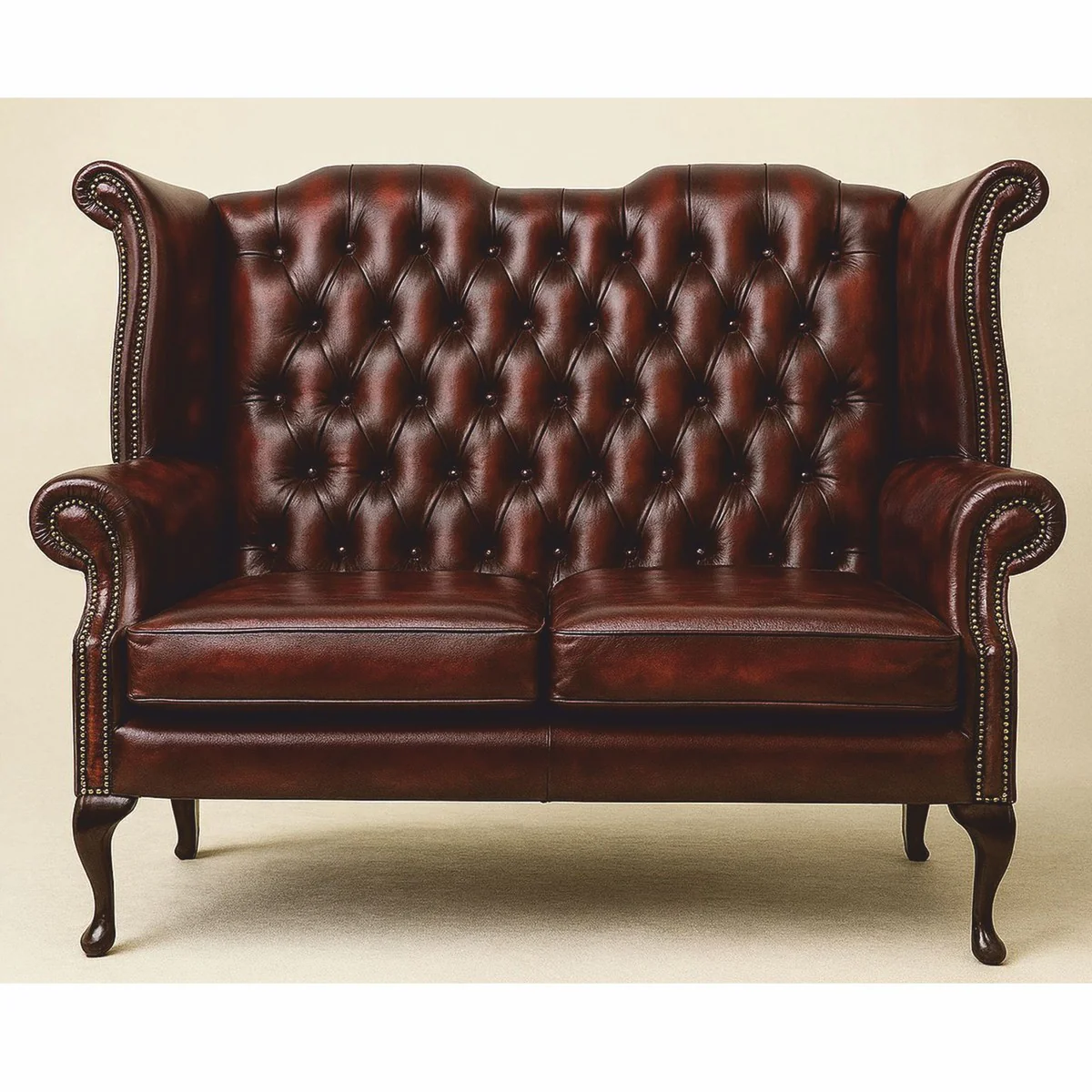 Casa Padrino Sof¨¢ Chesterfield Barroco de Lujo de Cuero Rojo Oscuro / Marr¨®n Oscuro 142,5 cm - Muebles Barrocos