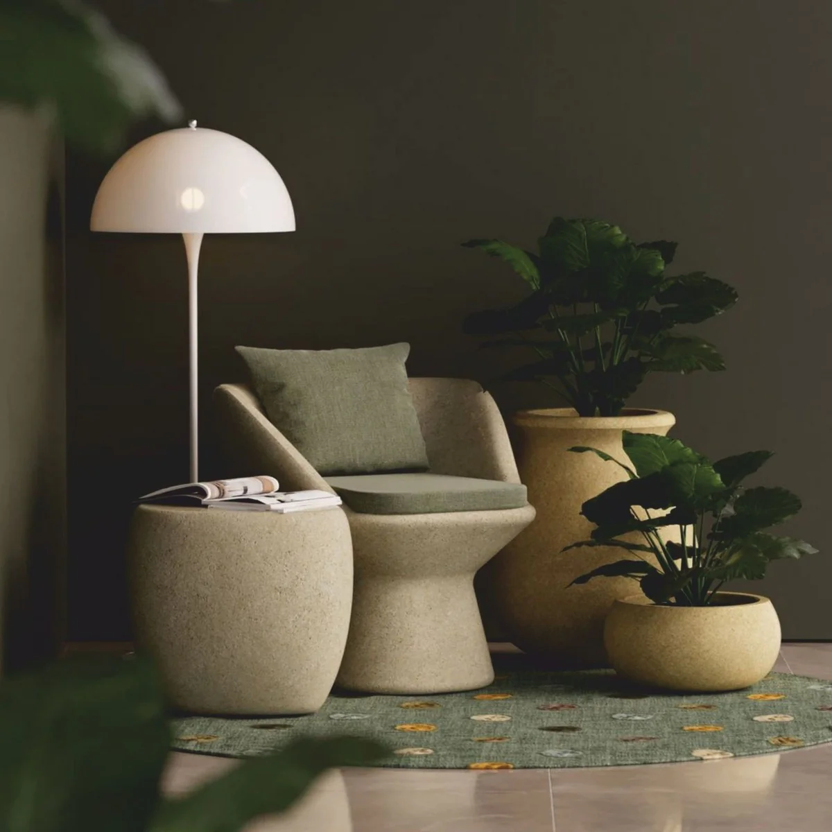 Casa Padrino sill¨®n de lujo crema / verde - Sill¨®n de hormig¨®n resistente a la intemperie