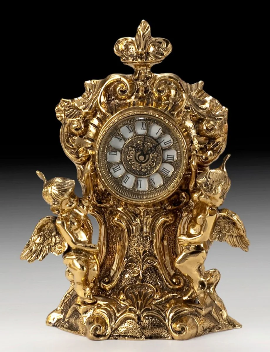 Casa Padrino reloj de mesa barroco de lujo oro 25 x A. 32 cm - Reloj de bronce hecho a mano estilo barroco - Reloj de escritorio barroco - Decoracion escritorio barroco - Accesorios barrocos