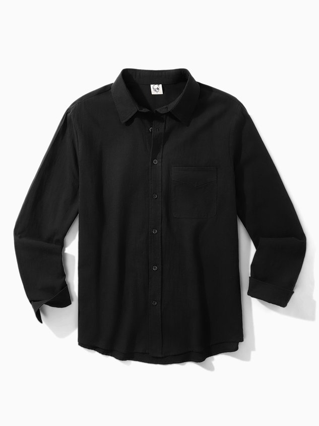 Men's Cotton Linen Casual Pocket Long Sleeve Shirt