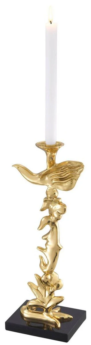 Casa Padrino Portavela de Lujo Latón / Negro 16,5 x 13 x A. 48 cm - Portavela de Latón con Base de Granito - Accesorios Decorativos