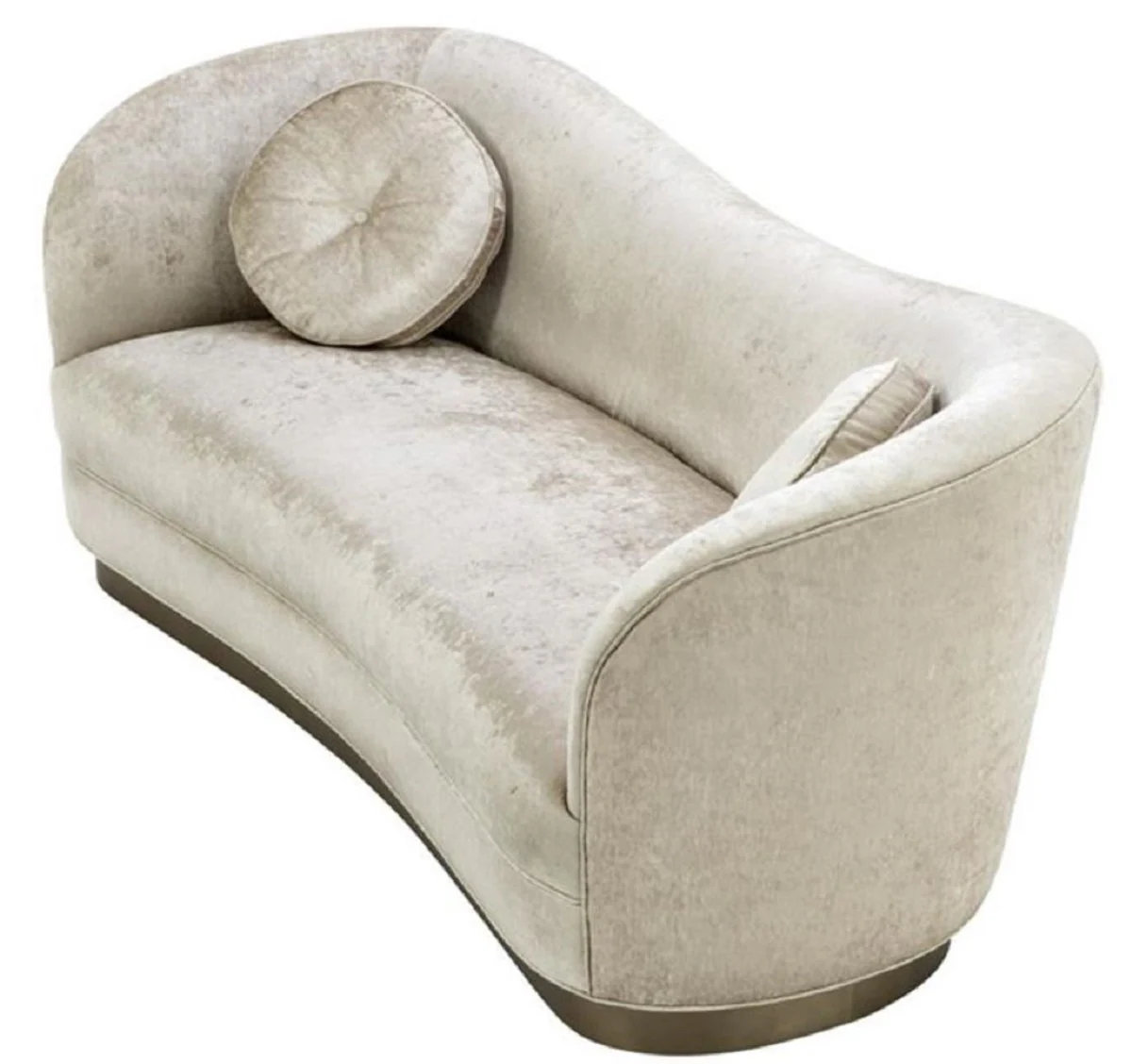 Casa Padrino sofá de la sala de estar de lujo blanco-beige / bronce 230 x 85 x H. 82 cm - Sofá de Lujo Curvado con 2 Cojines Decorativos