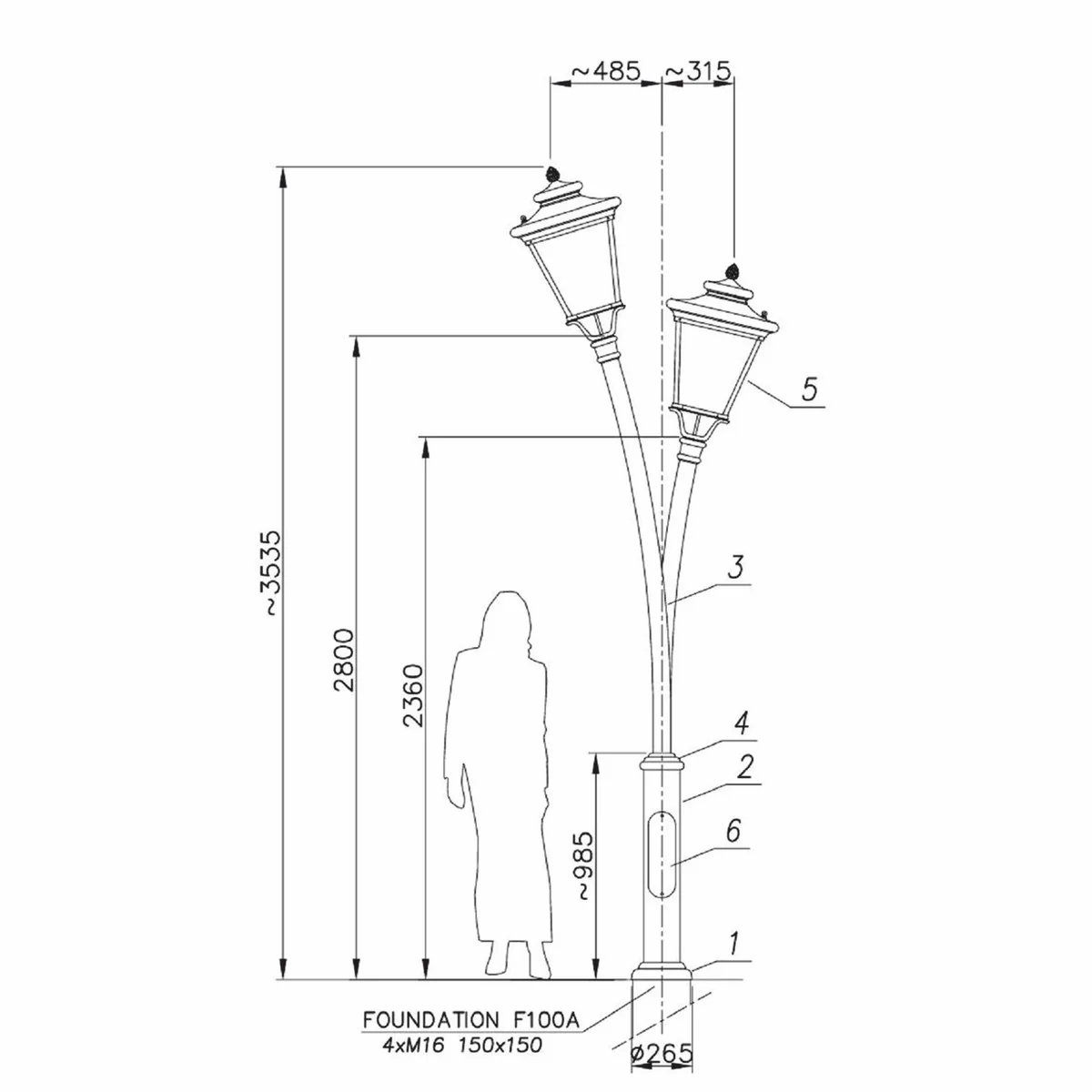 Casa Padrino linterna de jard¨ªn doble Art Nouveau negro Al. 353,5 cm - Iluminaci¨®n exterior