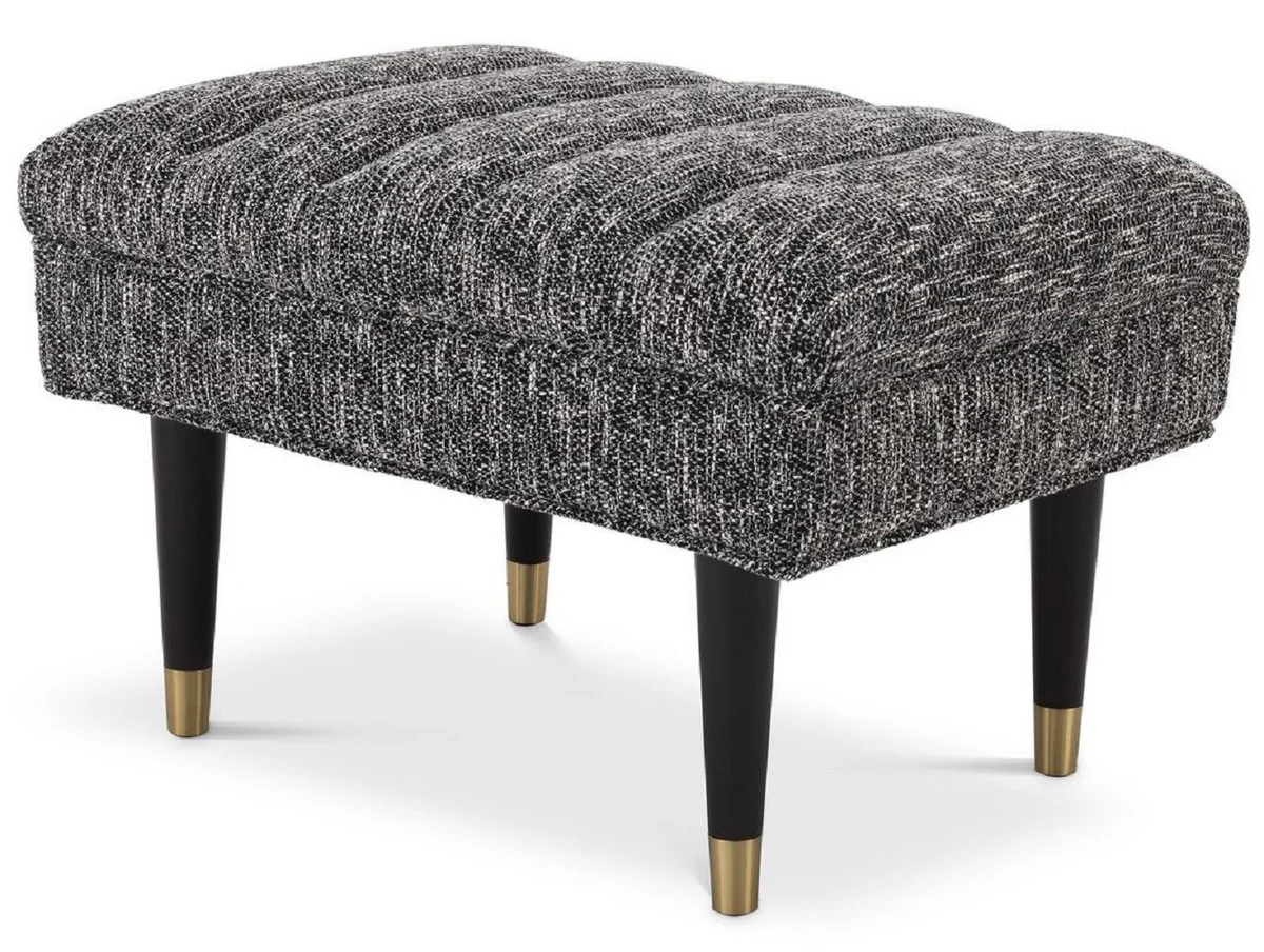 Casa Padrino banco de lujo negro / lat¨®n 68 x 50 x A. 45 cm - Banco tapizado de madera maciza - Muebles de Sala de Estar - Muebles de Hotel - Colecci¨®n de Lujo