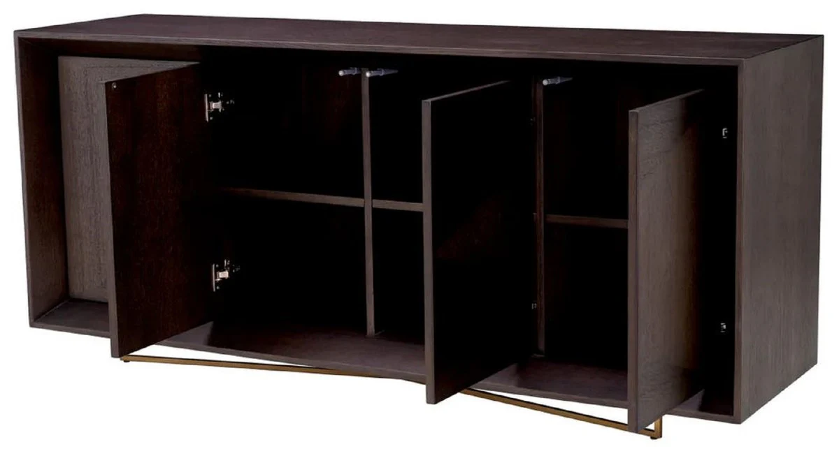 Casa Padrino aparador de lujo moka / lat¨®n 180 x 50 x A. 80,5 cm - Armario de chapa de roble con 4 puertas - Muebles de lujo - Muebles de hotel - Interiores de lujo
