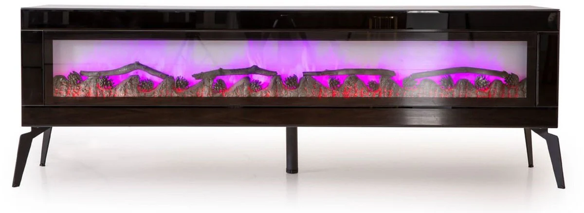 Casa Padrino gabinete de TV de lujo con chimenea el¨¦ctrica LED y mando a distancia negro 180 cm