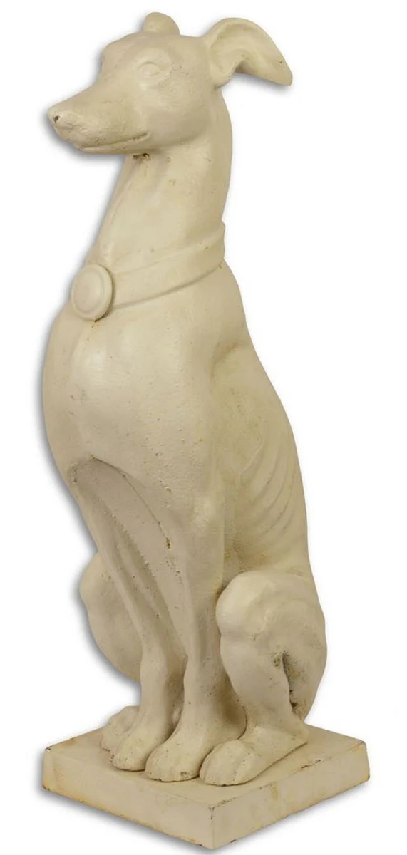 Casa Padrino decoración de jardín escultura perro crema antiguo 20,5 x 26 x H. 65,9 cm - Estatuilla Decorativa de Hierro Fundido